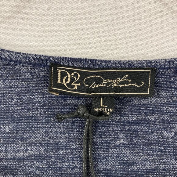 New DG2 by Diane Gilman Large Y Neck Blue Gray Stretch Knit Long Sleeve Top - Picture 2 of 10